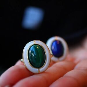 Vintage-Inspired Natural Mother-of-Pearl & Malachite Ring