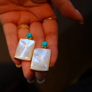 Natural Mother-of-Pearl & Turquoise Stud Earrings