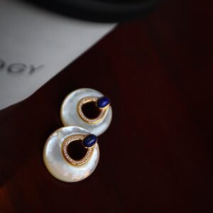 Natural White Mother-of-Pearl & Lapis Lazuli Dangle Earrings